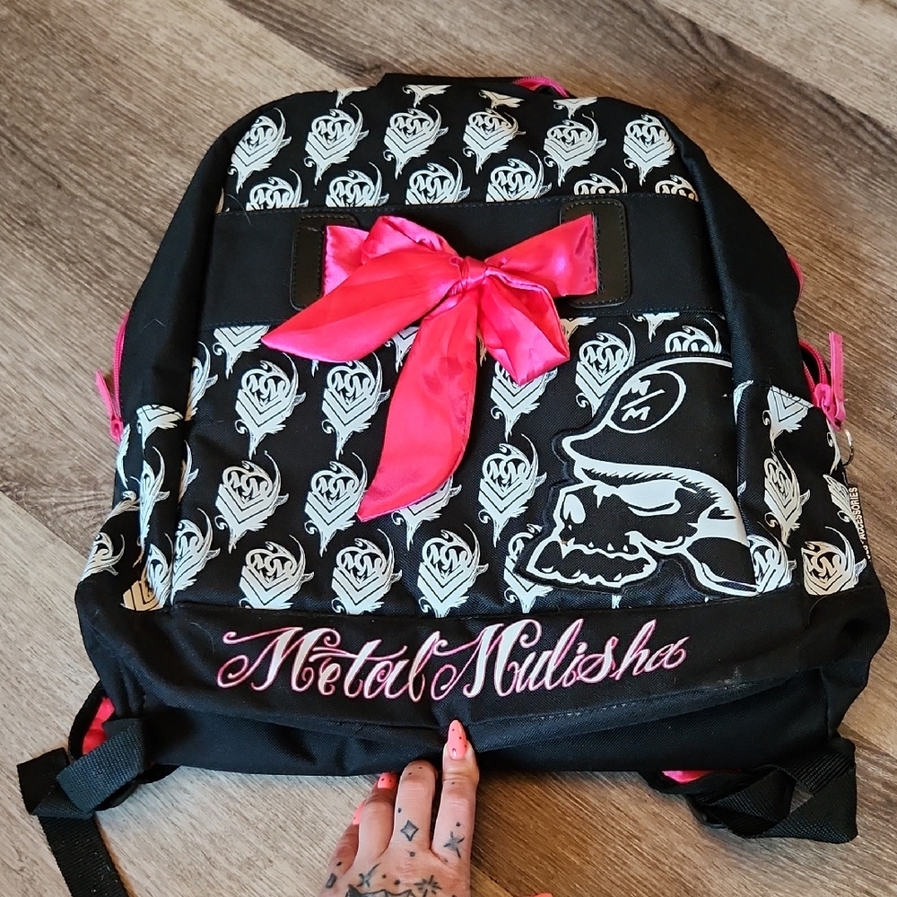 Metal Mulisha Black Backpack with Pink Accents